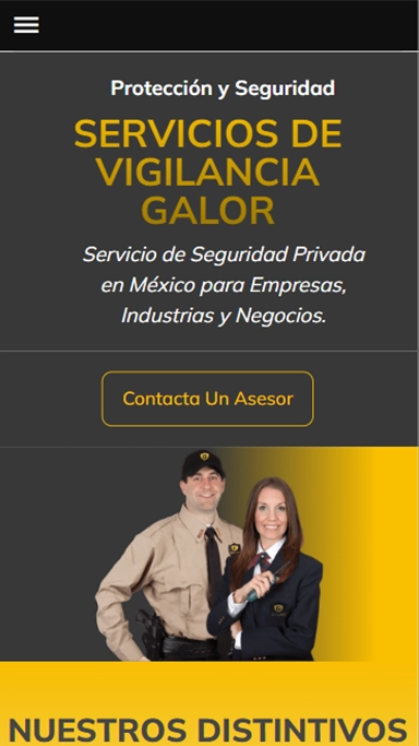 Vista móvil optimizada del sitio Galor