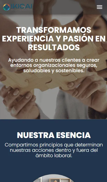 Vista móvil optimizada del sitio Ikigai R&S