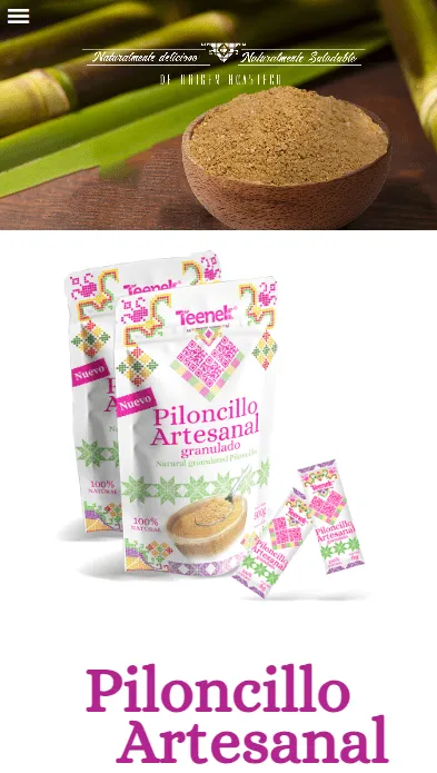 Vista móvil optimizada del sitio Teenek-Piloncillo